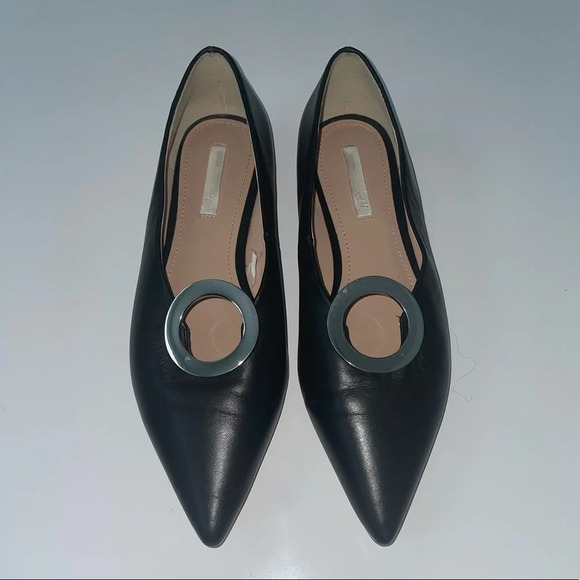 H&M Leather Black Metal Metal Ring Flats Size 7 - Picture 3 of 11